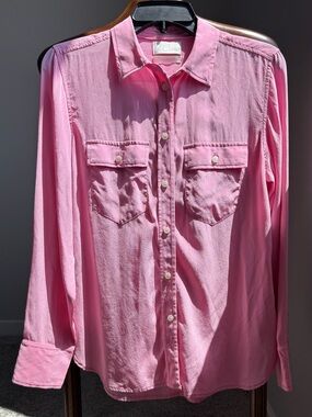 J.Crew 100% Silk Pink Button Up Blouse Classic Coquette Barbie Long Sleeve Sz 6